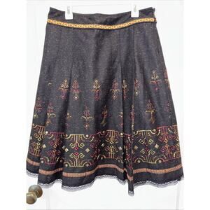 Cynthia Steffe Skirt‎ 6 Black Embroidered Wool Silk Blend Lace Pleated Lace